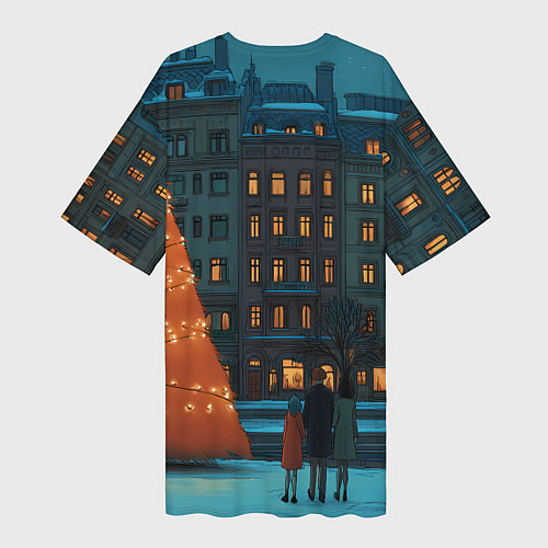 Женская длинная футболка Городская светящаяся елка / 3D-принт – фото 2