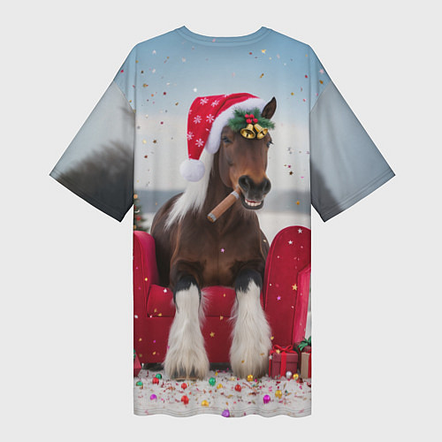 Женская длинная футболка Новогодний конь / 3D-принт – фото 2