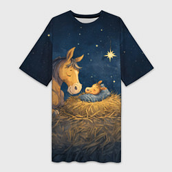 Футболка женская длинная Лошадка спит с жеребенком, цвет: 3D-принт