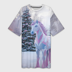 Футболка женская длинная Геометрическая новогодняя лошадка, цвет: 3D-принт