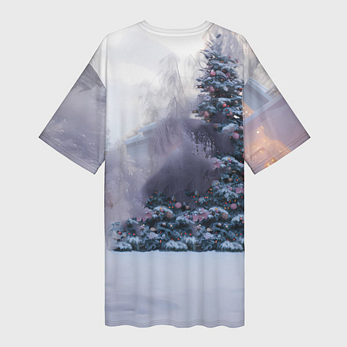 Женская длинная футболка Геометрическая новогодняя лошадка / 3D-принт – фото 2