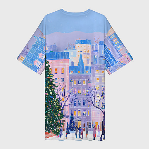 Женская длинная футболка Новогодний двор / 3D-принт – фото 2