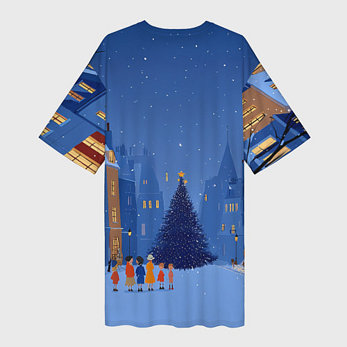 Женская длинная футболка С новым год - праздничный дворик / 3D-принт – фото 2