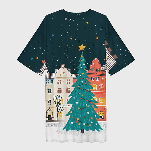 Женская длинная футболка Новогодняя ночь в городе / 3D-принт – фото 2