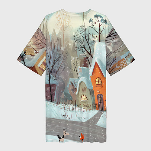 Женская длинная футболка Милый новогодний дворик / 3D-принт – фото 2