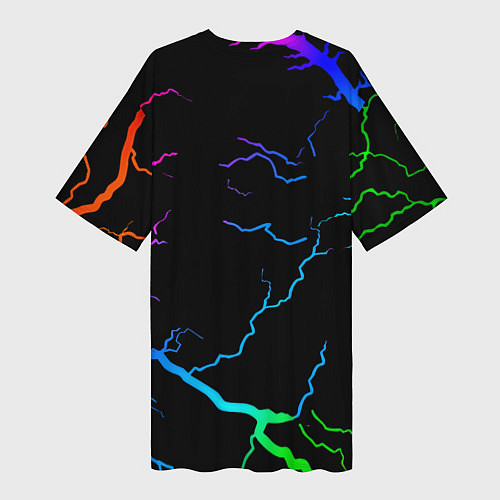 Женская длинная футболка Манчестер Юнайтед неоновые молнии / 3D-принт – фото 2