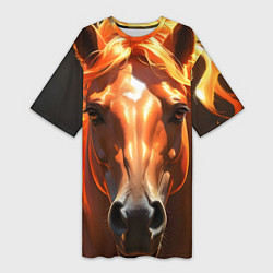 Женская длинная футболка Портрет огненной лошади
