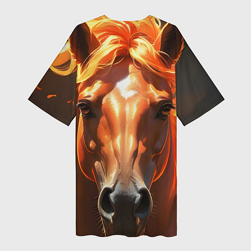 Женская длинная футболка Портрет огненной лошади / 3D-принт – фото 2