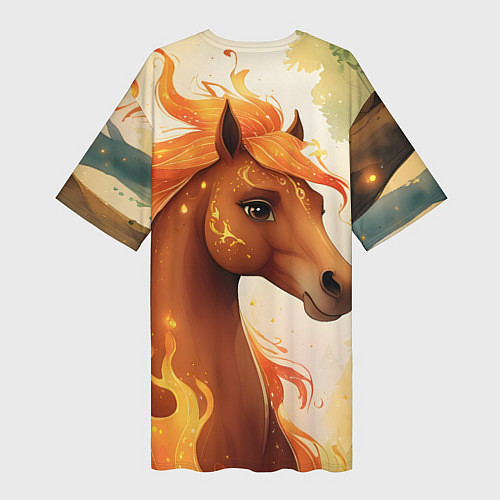 Женская длинная футболка Милая огненная лошадь / 3D-принт – фото 2