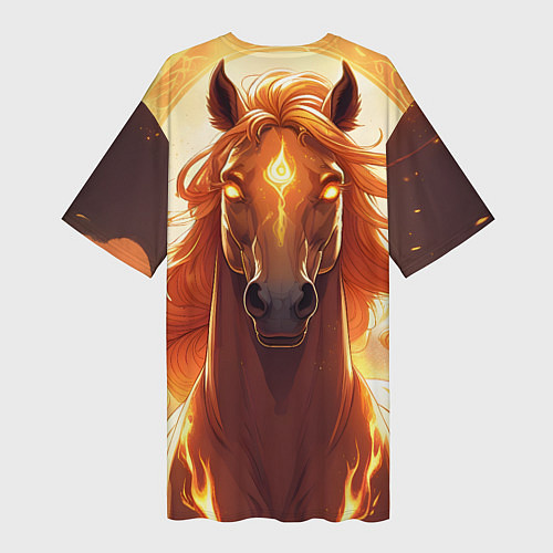 Женская длинная футболка Огненная лошадь в свечении / 3D-принт – фото 2