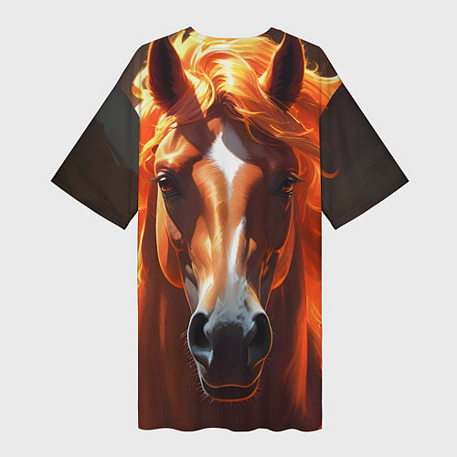 Женская длинная футболка Статная огненная лошадь / 3D-принт – фото 2