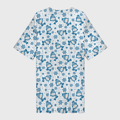 Женская длинная футболка Весёлые снеговики / 3D-принт – фото 2