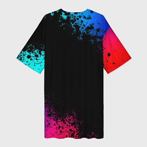 Женская длинная футболка Бавария Мюнхен краски неон градиент / 3D-принт – фото 2