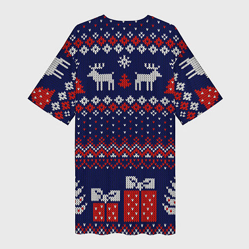 Женская длинная футболка Новогодний вязаный паттерн / 3D-принт – фото 2