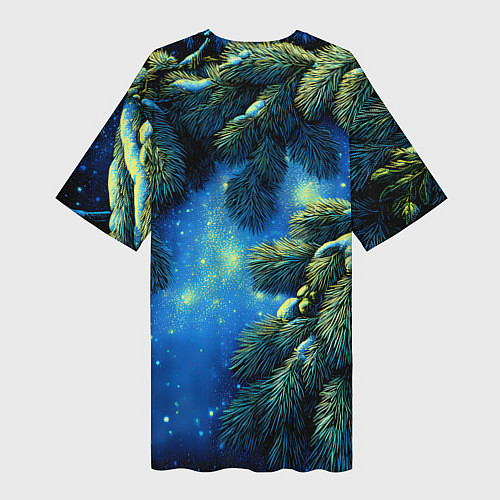 Женская длинная футболка Новогодние ветки елки / 3D-принт – фото 2