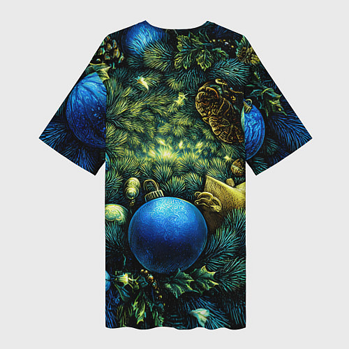 Женская длинная футболка Новогодние шарики на елке / 3D-принт – фото 2