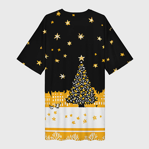 Женская длинная футболка Новый год в черно-желтом стиле / 3D-принт – фото 2