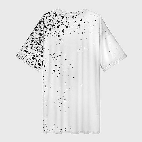 Женская длинная футболка Реал Мадрид черно белые краски / 3D-принт – фото 2