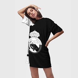 Футболка женская длинная Реал Мадрид черно белые краски, цвет: 3D-принт — фото 2