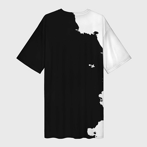 Женская длинная футболка Реал Мадрид черно белые краски / 3D-принт – фото 2