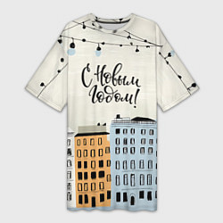 Женская длинная футболка С новым годом - новогодний городок