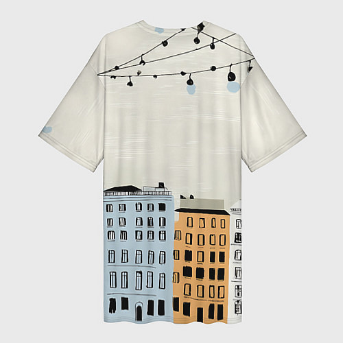 Женская длинная футболка С новым годом - новогодний городок / 3D-принт – фото 2