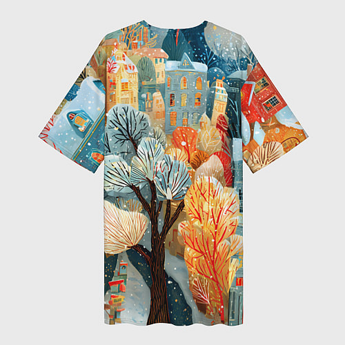 Женская длинная футболка Разноцветные новогодние домики / 3D-принт – фото 2