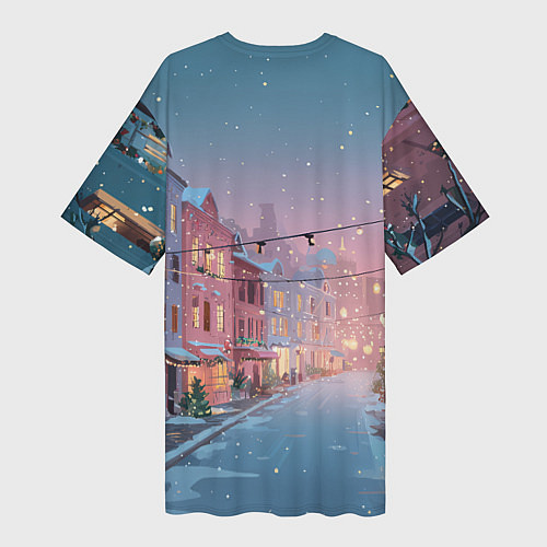 Женская длинная футболка Новогодняя улица / 3D-принт – фото 2