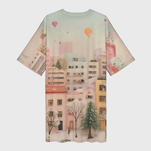 Женская длинная футболка Объемный новогодний город / 3D-принт – фото 2