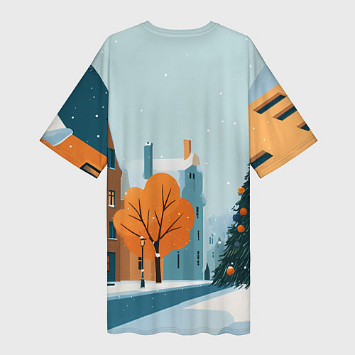Женская длинная футболка Новогодняя улица / 3D-принт – фото 2