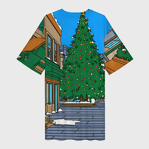 Женская длинная футболка Мультяшный новогодний двор / 3D-принт – фото 2