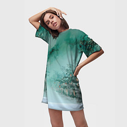 Футболка женская длинная Новогодняя туманная улица, цвет: 3D-принт — фото 2