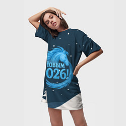 Футболка женская длинная С Новым 2026 снежная надпись, цвет: 3D-принт — фото 2