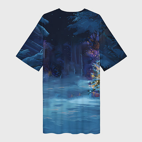 Женская длинная футболка Сияющая новогодняя лошадка / 3D-принт – фото 2