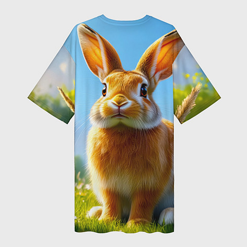 Женская длинная футболка Солнечный кролик на лугу / 3D-принт – фото 2