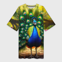 Женская длинная футболка Царственный павлин