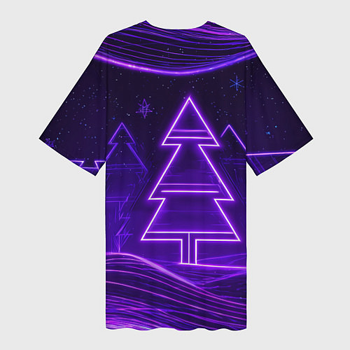 Женская длинная футболка 2026 новогодняя лошадка на фоне фиолетовых елок / 3D-принт – фото 2
