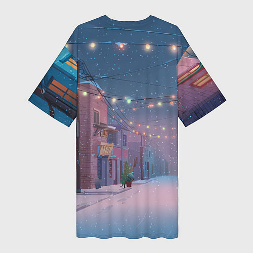 Женская длинная футболка Лошадка с новогоднем венком 2026 / 3D-принт – фото 2