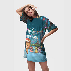 Футболка женская длинная Новогодняя лошадка 2026 год, цвет: 3D-принт — фото 2