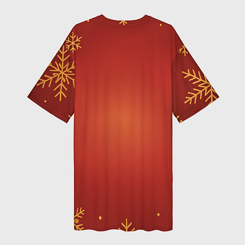 Женская длинная футболка Новогодняя лошадка 2026 на красном фоне / 3D-принт – фото 2