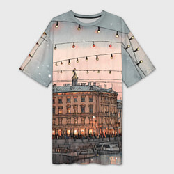 Женская длинная футболка Новогодний зимний Питер