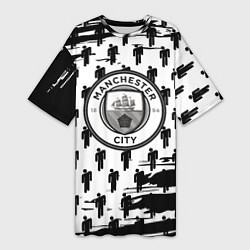 Футболка женская длинная Манчестер сити краски люди, цвет: 3D-принт