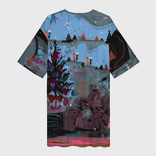 Женская длинная футболка Кошка празднует Новый год / 3D-принт – фото 2