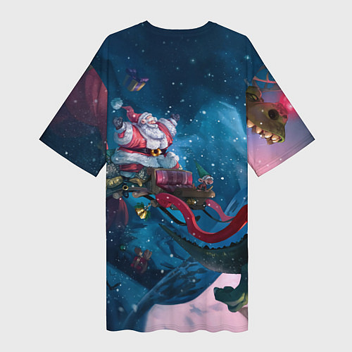 Женская длинная футболка Санта с динозавром / 3D-принт – фото 2