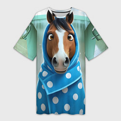 Женская длинная футболка Конь в полотенце