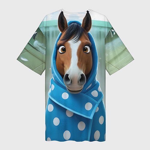 Женская длинная футболка Конь в полотенце / 3D-принт – фото 2
