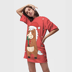 Футболка женская длинная Новогодняя лошадка с подарками, цвет: 3D-принт — фото 2