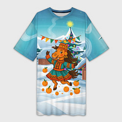 Футболка женская длинная Лошадь в национальном костюме, цвет: 3D-принт