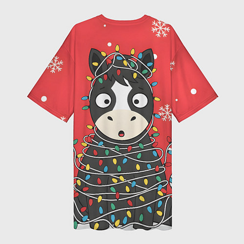 Женская длинная футболка Лошадка в новогодних огоньках / 3D-принт – фото 2