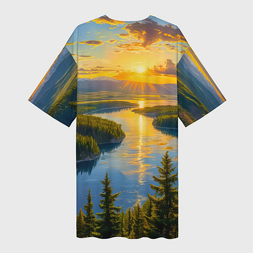 Женская длинная футболка Золотой путь реки / 3D-принт – фото 2